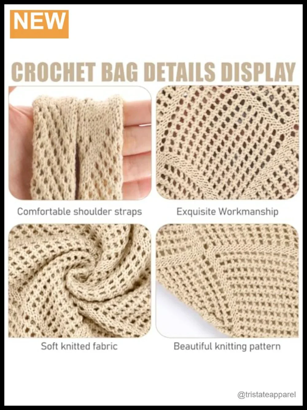Handmade Crochet Beach Tote Bag, Knit Summer Bag with Large Capacity